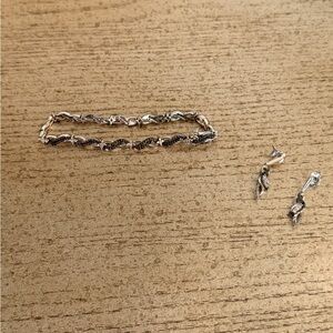 Sterling Silver Twisted Link Bracelet with Matching Drop Earrings